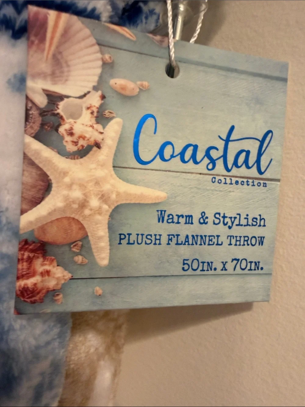 Plush Flannel Throw Blanket - Blue & White Coastal